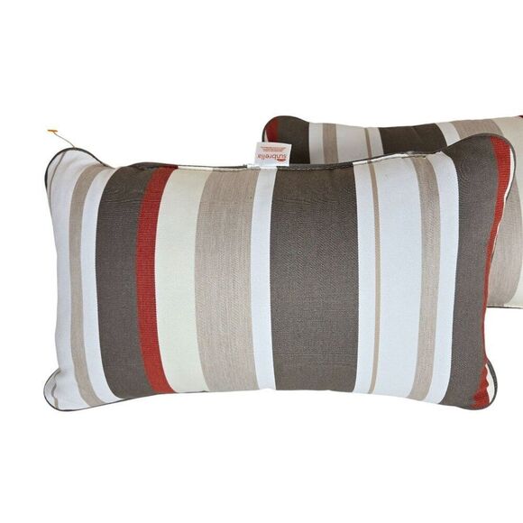 Outdoor Lumbar Pillows Sunbrella Striped Patio Cushion Set Of 2 Tan Orange Beige - Picture 2 of 4
